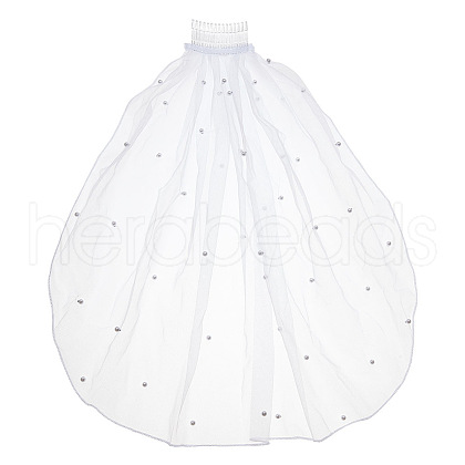 Long Mesh Tulle Bridal Veils with Combs & Plastic Pearl OHAR-WH0025-13-1