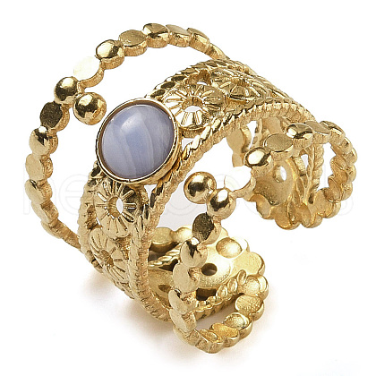 Synthetic Blue Lace Agate Finger Rings RJEW-U027-03G-09-1