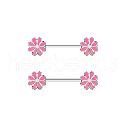304 Stainless Steel Enamel Flower Nipple Barbells WG20A72-02-1