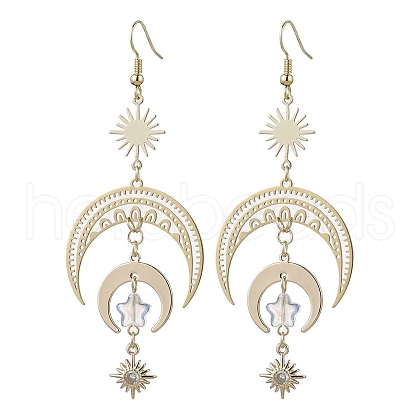 Moon & Sun Brass Dangle Earrings EJEW-TA00407-1