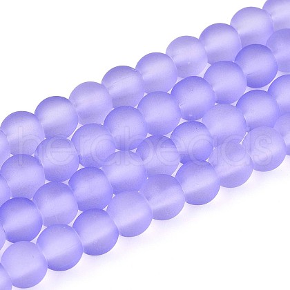 Lilac Frosted Round Transparent Glass Bead Strands X-GLAA-S031-6mm-25-1