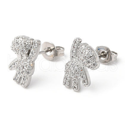 Clear Cubic Zirconia Bear Stud Earrings EJEW-R149-02P-1