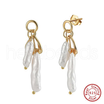 Mother's Day Jewellery Nuggets Natural Pearl Dangle Stud Earrings EJEW-G411-01G-1