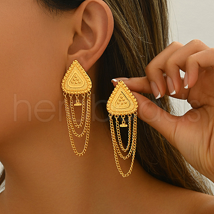 Alloy Triangle with Chain Charm Dangle Stud Earrings  KQ5554-1
