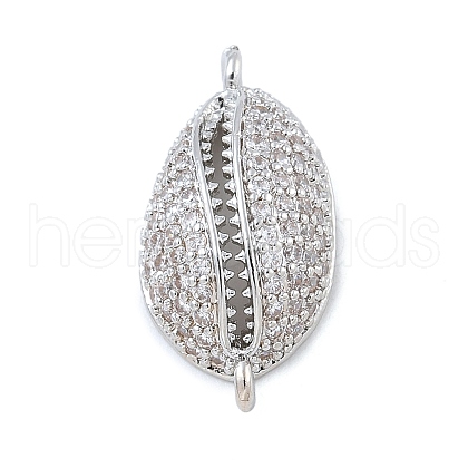 Rack Plating Brass Micro Pave Clear Cubic Zirconia Shell Shaped Connector Charms KK-A234-078P-1