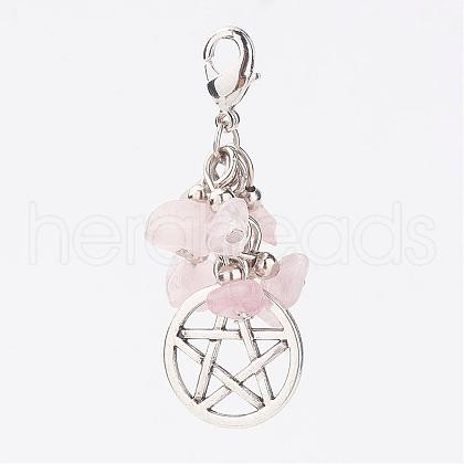 Natural Rose Quartz Chips Pendants HJEW-JM00260-01-1