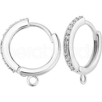 Beebeecraft 10Pcs Brass Micro Pave Cubic Zirconia Huggie Hoop Earring Findings KK-BBC0013-42-1