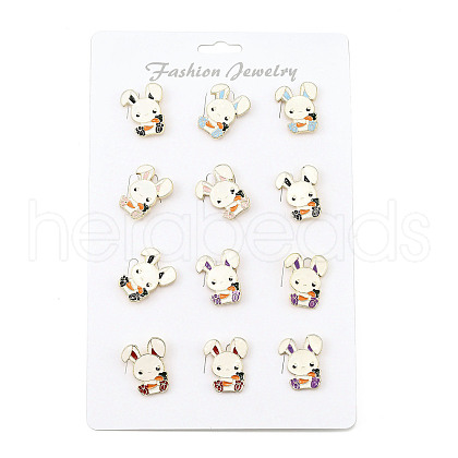 12Pcs 5 Colors Rabbit with Carrot Enamel Pins JEWB-A033-13G-1