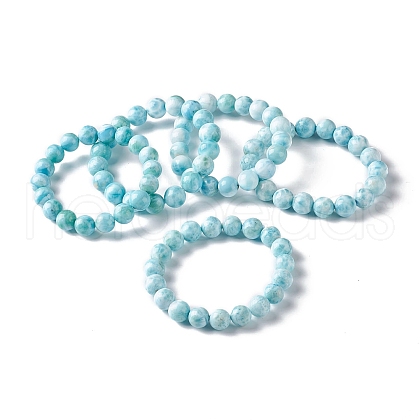 Natural Larimar Round Beaded Stretch Bracelet BJEW-A120-01E-1
