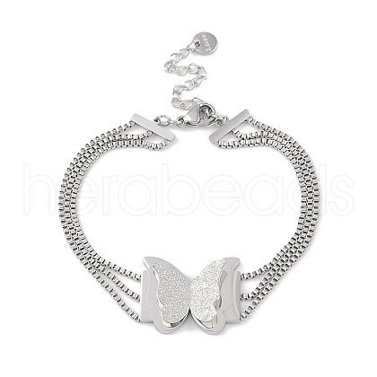 Non-Tarnish 304 Stainless Steel 3-Strand Box Chain Butterfly Link Bracelets for Women BJEW-C071-01P-1