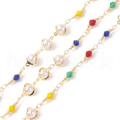 CCB Plastic Pearl & Glass Bicone Beaded Chains CHC-P009-35G-1