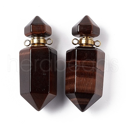 Faceted Bullet Natural Dyed & Heated Red Tiger Eye Perfume Bottle Pointed Pendants G-A026-07B-1