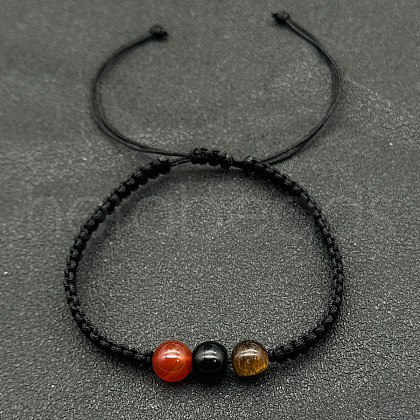 Adjustable Unisex Mixed Stone Round Braided Bead Bracelets DM7161-3-1