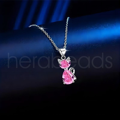 Cat Shape Alloy Rhinestone Pendant Necklaces FS-WG5CA0C-01-1