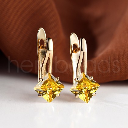 Rhombus Brass Micro Pave Cubic Zirconia Hoop Earrings WGBCF32-10-1
