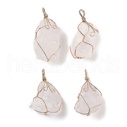 Raw Rough Natural Quartz Crystal Copper Wire Wrapped Big Pendants G-B077-01G-03-1