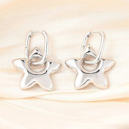 Star Brass Hoop Earrings for Women EJEW-U057-06C-02P-1