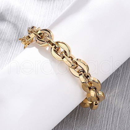 304 Stainless Steel Oval Link Chain Bracelets for Women BJEW-Z128-01G-02-1