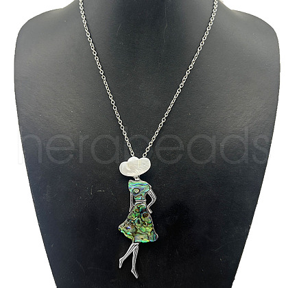 Alloy Pave Natural Paua Shell Woman Pendant Necklaces XH4699-2-1