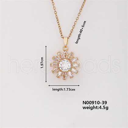 Shiny Sunflower Brass Micro Pave Cubic Zirconia Pendant Necklace for Women SR9149-2-1