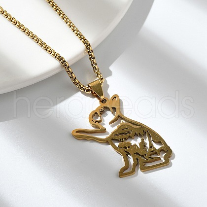 304 Stainless Steel Dog Outline Pendant Necklaces NJEW-P327-06G-1