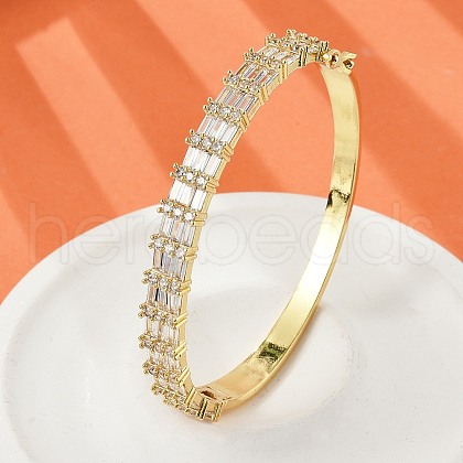 Brass Micro Pave Clear Cubic Zirconia Hinged Bangles for Women BJEW-K274-09G-1
