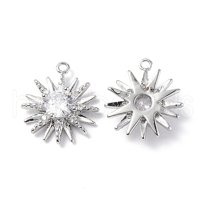 Brass Micro Pave Clear Cubic Zirconia Pendants KK-E068-VF267-1