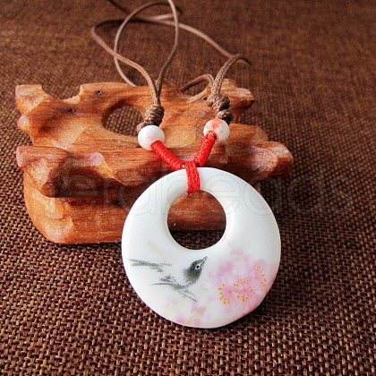 Ethnic Style Porcelain Pendant Adjustable Cord Necklaces for Women FS-WG62D6C-07-1