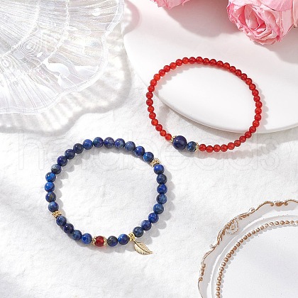 Natural Lapis Lazuli and Natural Carnelian Stretch Bracelets BJEW-JB11964-1