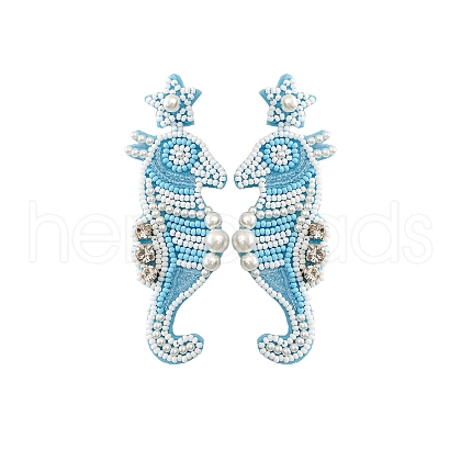 Summer Ocean Vacation Style Handmade Glass Seed Beaded Bohemian Dangle Stud Earrings PW-WGFE95A-04-1
