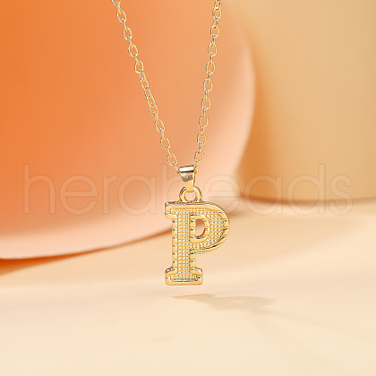 Alloy Textured Initial Pendant Necklaces FS-WG9837C-16-1