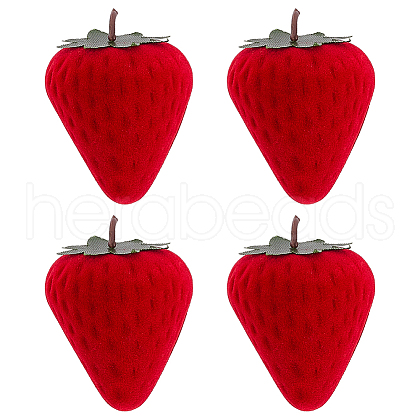 Strawberry Shape Velvet Rings Storage Gift Boxes AJEW-WH0475-10-1