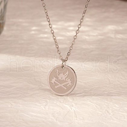 Stylish Stainless Steel Flat Round Axes Pendant Necklaces for Women Daily Wear YP0036-1