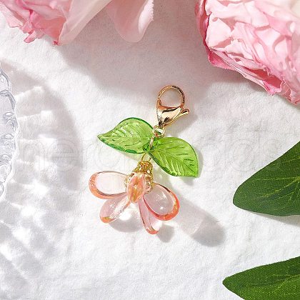 Flower Glass Pendants Decorations HJEW-MZ00213-02-1