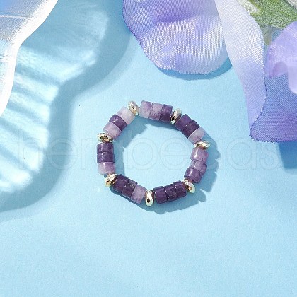 Hematite Beads & Natural Natural Lepidolite Finger Rings for Women RJEW-JR00873-07-1