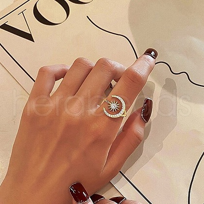 Aloy Rhinestone Open Cuff Rings RJEW-H249-01G-1