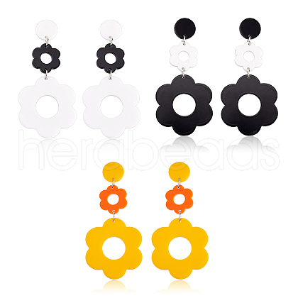 ANATTASOUL 3 Pairs 3 Colors Acrylic Flower Dangle Stud Earrings EJEW-AN0001-36-1
