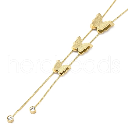 304 Stainless Steel Crystal Rhinestone Round Snake Chain Butterfly Lariat Necklaces for Women NJEW-G141-01G-1