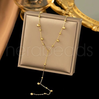 304 Stainless Steel Ball Chain Long Tassel Y Necklaces for Women FS-WG75565-01-1