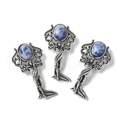 Angel Brass Natural Blue Spot Jasper Pendants KK-D361-02AS-30-1