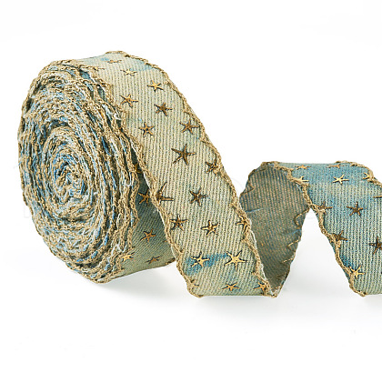 5 Yards Polyester 3D Star Gold Stamping Ribbon OCOR-TAC0023-14A-1