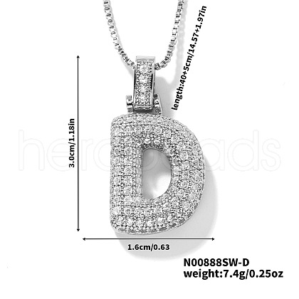 Elegant Brass Micro Pave Clear Cubic Zirconia 3D Initial Necklaces DV4415-27-1
