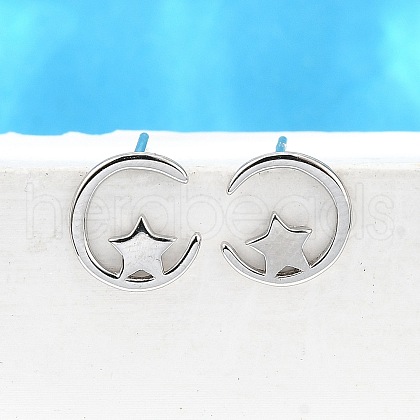 S925 Sterling Silver Stud Earrings EJEW-P305-01E-P-1