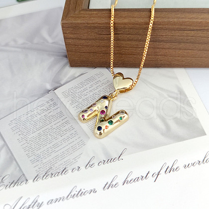 Brass Pave Colorful Cubic Zirconia Heart Initial Pendant Necklaces for Women WGF6021-17-1