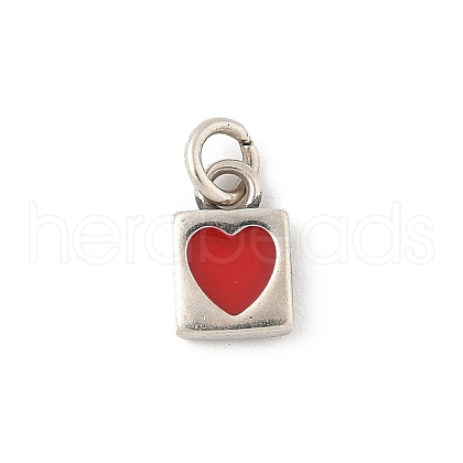 925 Sterling Silver FireBrick Enamel Heart Lock Charms STER-D305-03P-1