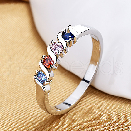 Brass Micro Pave Cubic Zirconia Finger Rings for Women FS-WG973B3-02-1