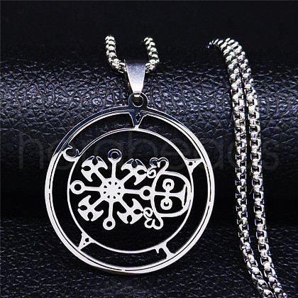 304 Stainless Steel Sigil of Volac/valak Pendant Necklaces NJEW-H065-15P-1