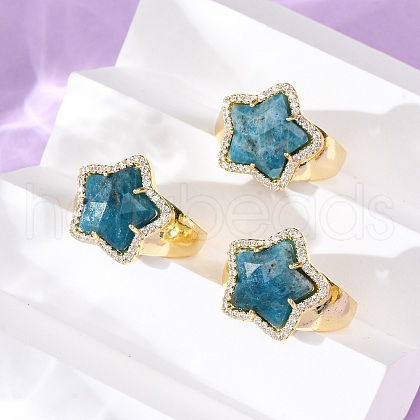 Star Natural Apatite Cubic Zirconia Cuff Rings RJEW-M076-02G-06-1
