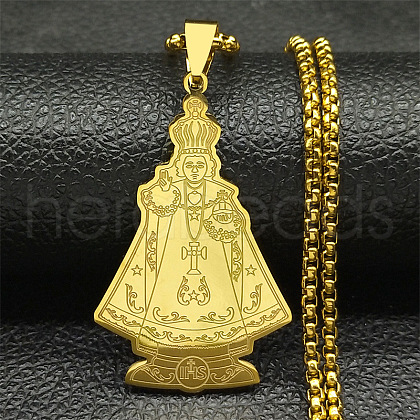 304 Stainless Steel Saint Benedict Medal Pendant Necklaces NJEW-K283-37G-1