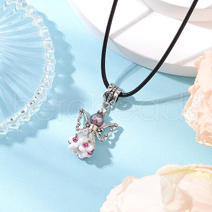 Angel Glass Sead Beaded Pendant Necklaces NJEW-MZ00094-02-1